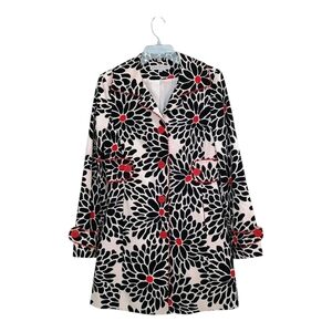 Jennifer Reale Design Black Red Floral Retro Fabric Jacket Made in US Size Small